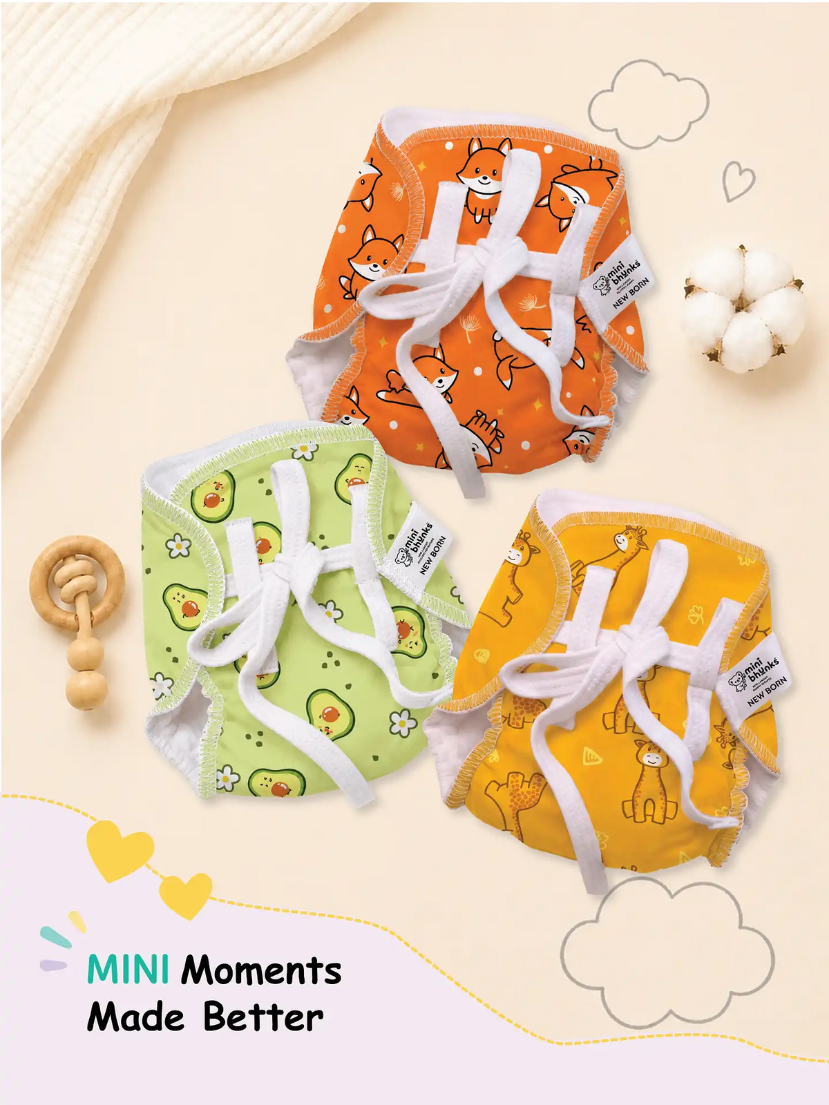 Giggles in the Wild - Mini Cloud Feel Dry Langot | Pack Of 3