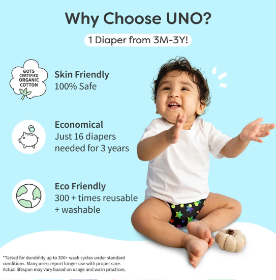 UNO Regular Cloth Diaper with only Dry Feel Pad (No Booster) - Hunny Bummy